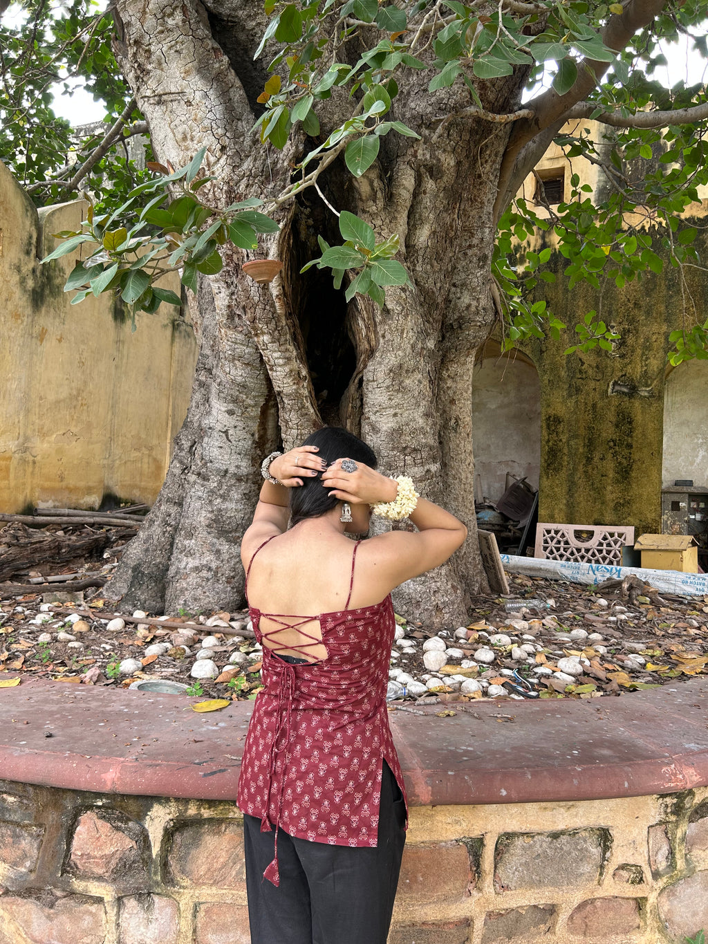 Nazar desi top in maroon