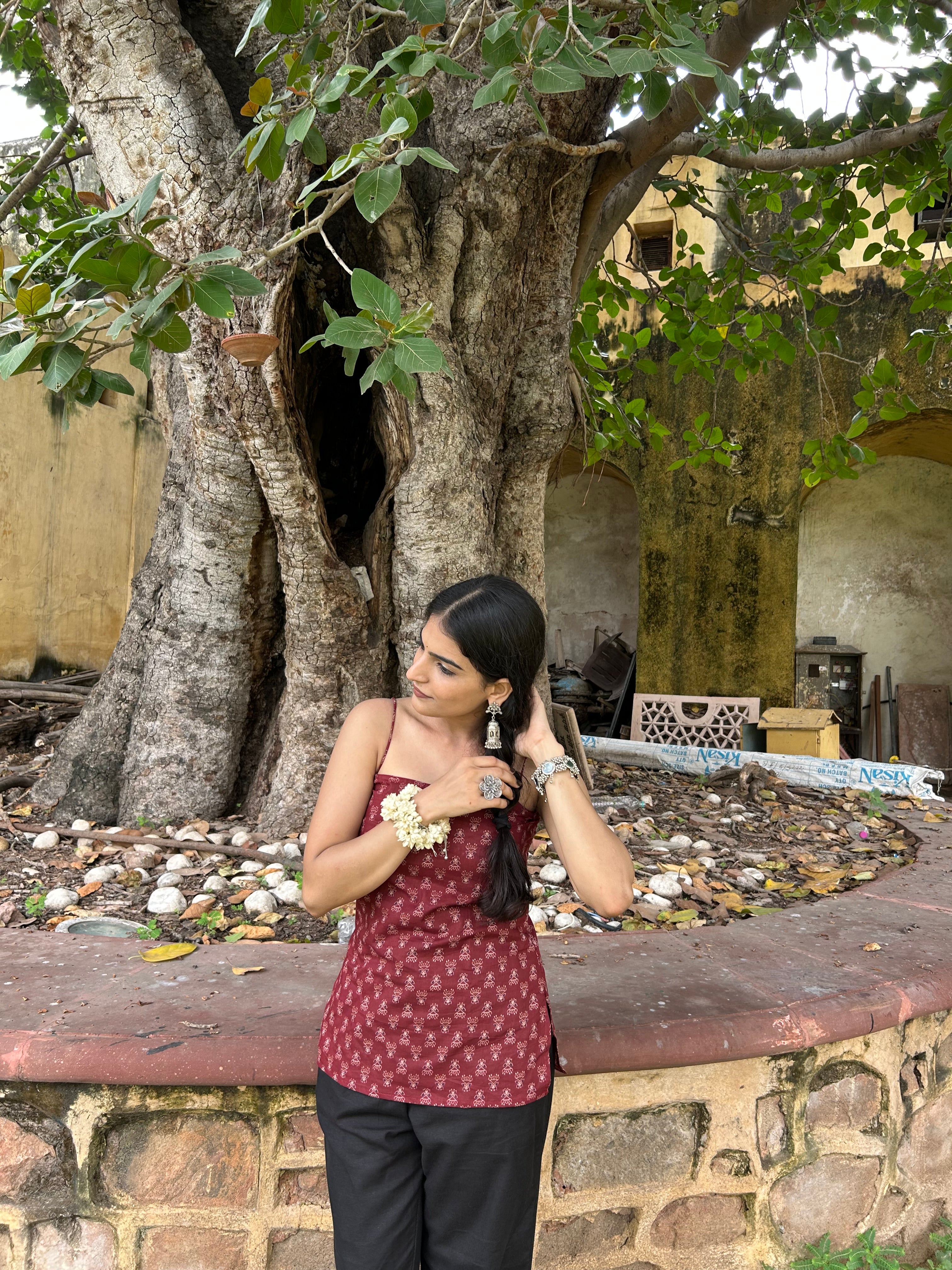 Nazar desi top in maroon