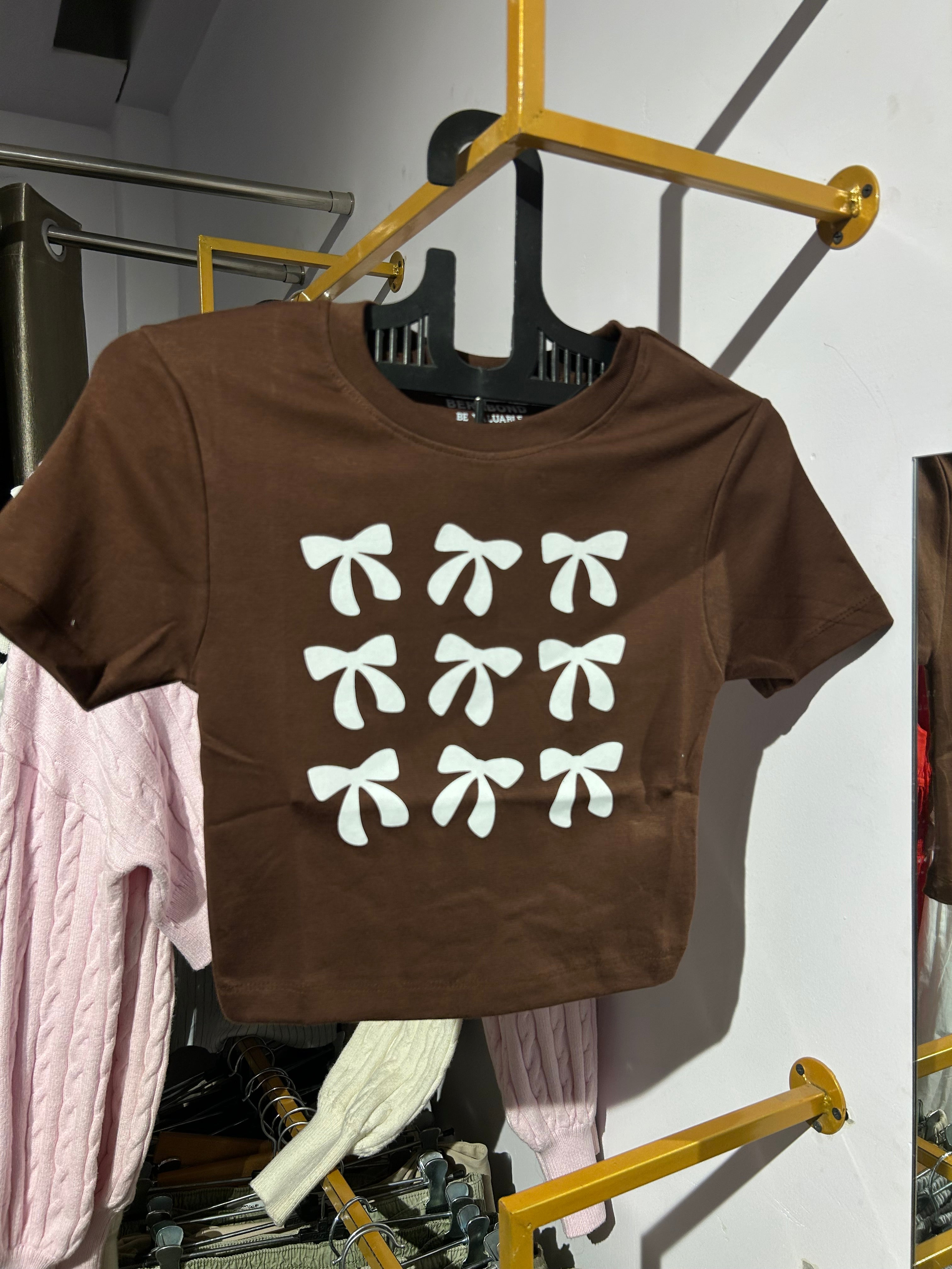 Brown bow baby tee