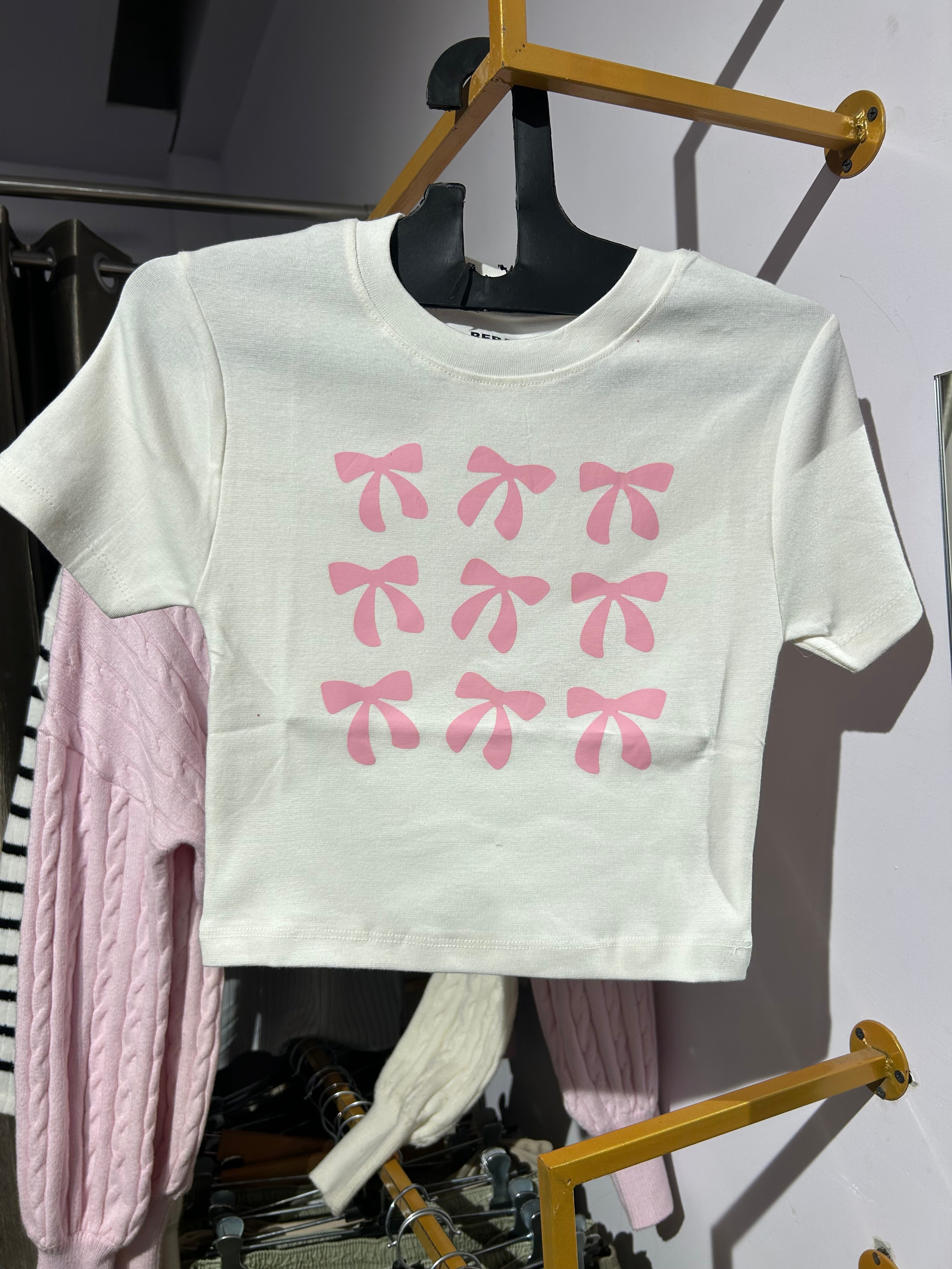 White bow baby tee