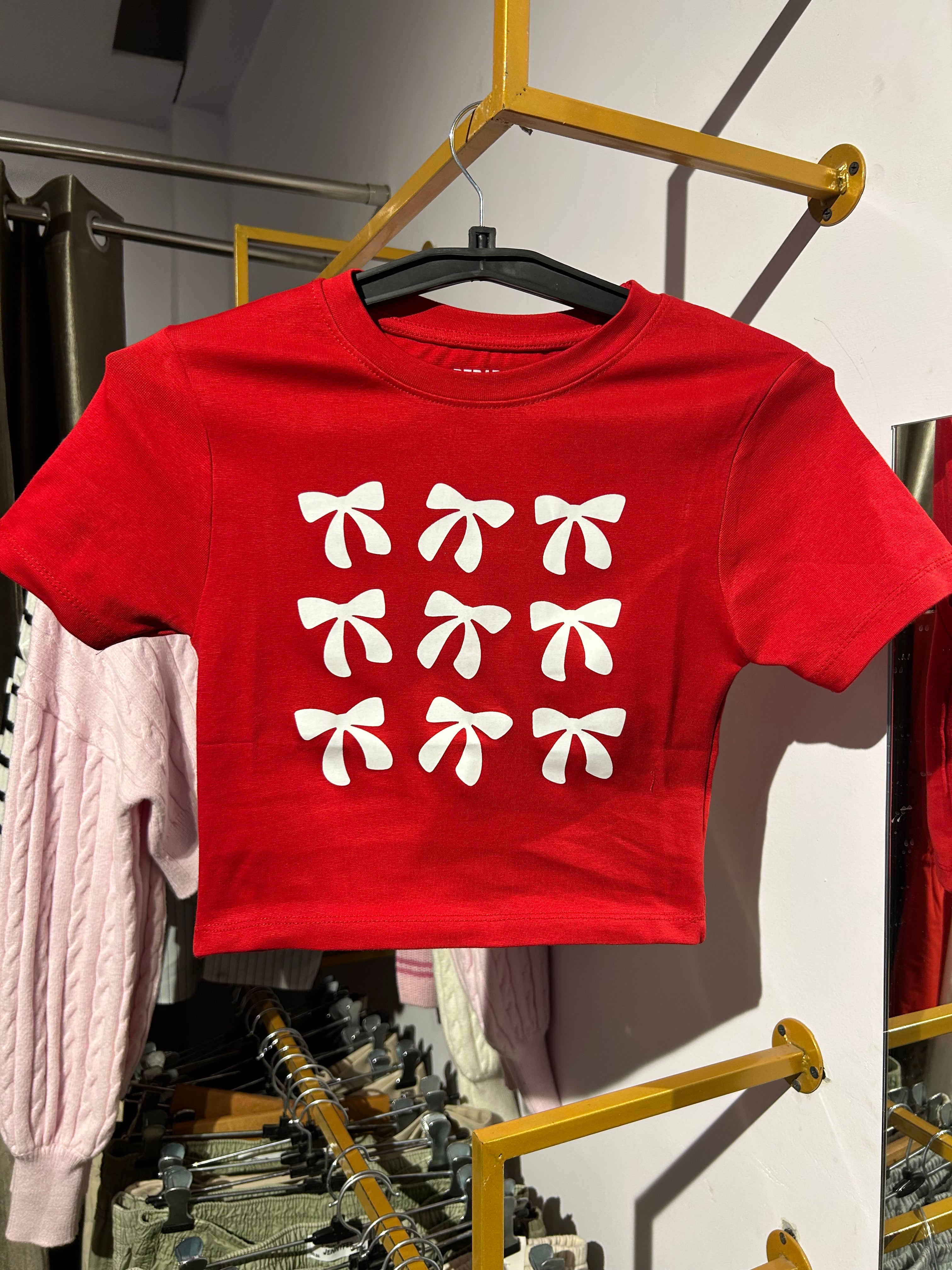 Red bow baby tee