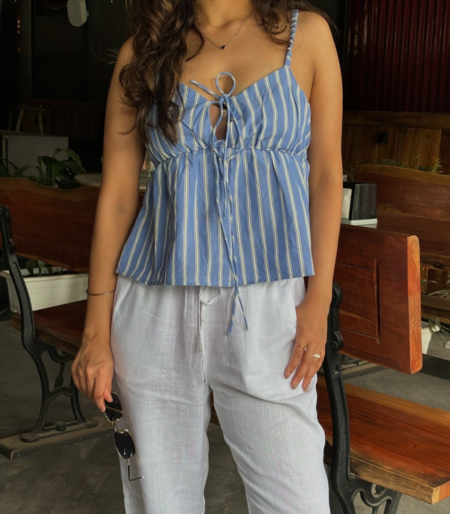Blue stripes peplum top