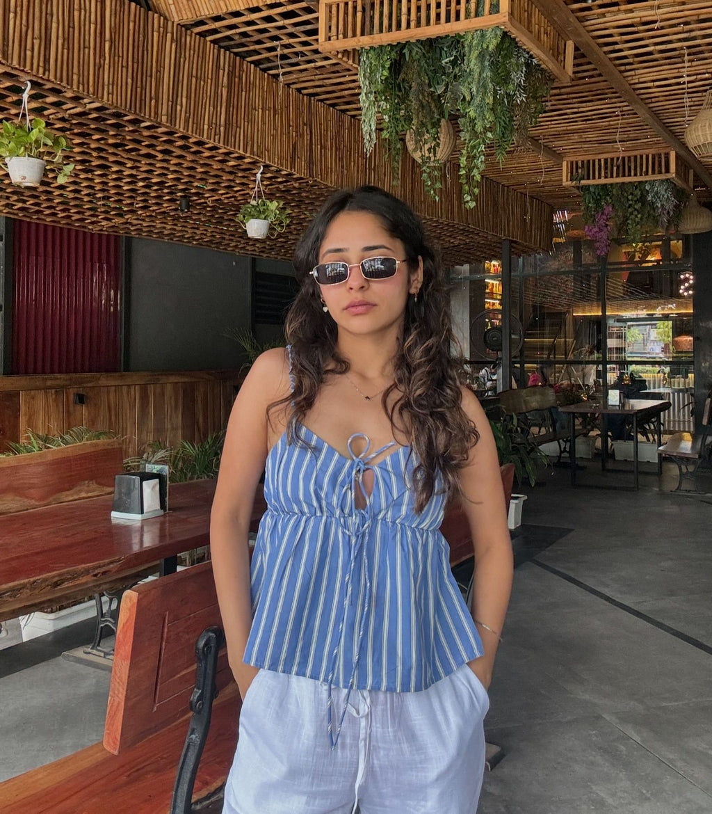 Blue stripes peplum top