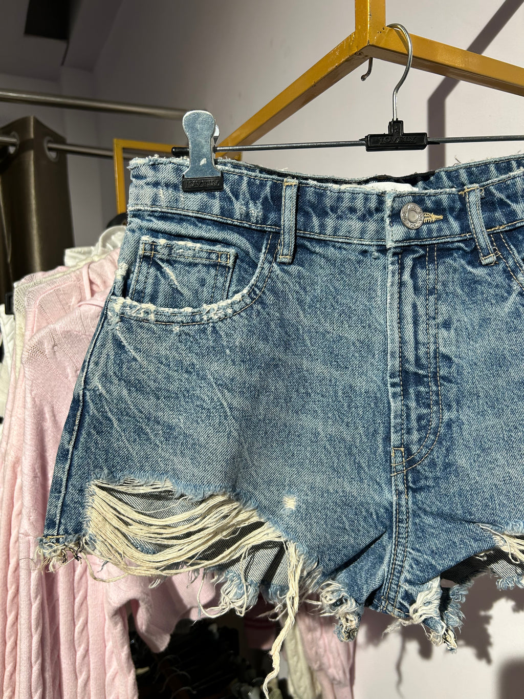 Ripped Blue denim shorts